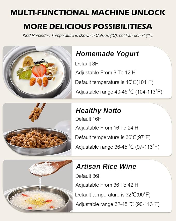 36 Hour Yogurt Maker, Automatic Digital Yoghurt Maker with Constant Temperature Control and Timer, Multifunctional Probiotic Yogurt Machine for Home Cheese, Fruit Wine (With 4 Glass Jars 42 Ozs)