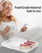 Acrylic Serving Tray Set of 2-16x12 & 15.4x11.9 Inch Clear Luxury Trays for Kitchen, Dining, Bathroom Organizer - Non-Slip, Scratch-Resistant, Spill-Proof Design - Ideal Gift for Housewarming, Parties