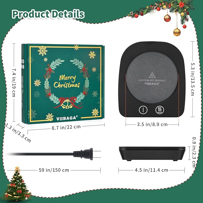 VOBAGA Coffee Warmer & Mug Warmer for Home Office Home Desk Use, Coffee Cup Warmer with 3 Temperature Settings for Coffee Tea Cocoa with Auto Shut Off After 4 Hours, Coffee Gifts