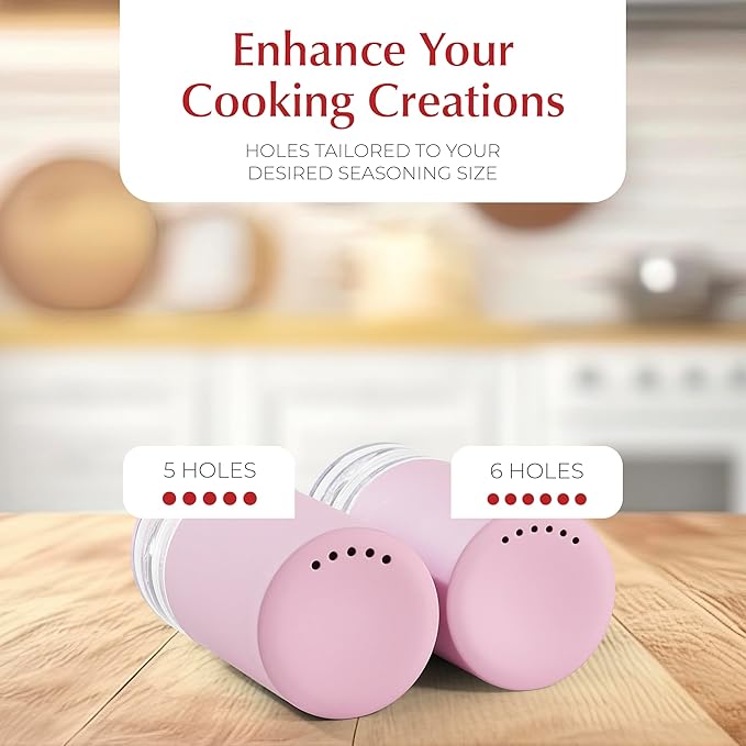 Signature Petal Pink Salt and Pepper Shakers with Holder - Elegant Stainless Steel Salt Shaker and Pepper Shaker Set with Acrylic Holder for Kitchen Counter or Restaurant Table (2-Piece Set)