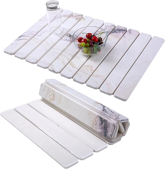 Coolcandy 24x16" Large Stone Dish Drying Mat, Quick Drying Mat Kitchen Counter, Foldable Kitchen Drying Mat, Diatomaceous Earth Stone Drying Mat, Collapsible Dish Mat Kitchen Mat For Drying