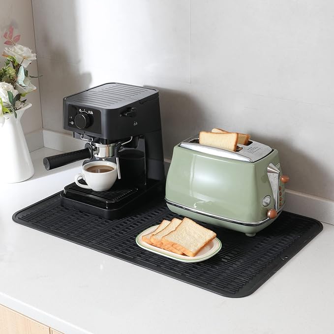 Silicone Dish Drying Mat for Multiple Usage,Easy clean,Eco-friendly,Heat-resistant Silicone Mat for Kitchen Counter or Sink,Refrigerator or Drawer Liner Black 3XL 28 inches x 18 inches