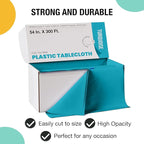 Exquisite Party Solids 54 Inch X 300 Feet Turquoise Plastic Table Cover Roll in A Cut - to - Size Box with Convenient Slide Cutter. Cuts Up to 36 Rectangle 8 Feet Plastic Disposable Tablecloths