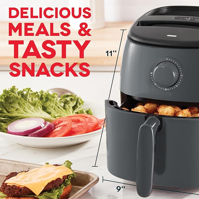 DASH Tasti-Crisp™ Express Air Fryer Oven, 2.6 Qt., Gray – Compact Air Fryer for Healthier Food in Minutes, Ideal for Small Spaces - Auto Shut Off, Analog, 1000-Watt