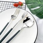 JASHII Flatware Serving Set 24 Piece, Stainless Steel Silverware Set, Green Silver Cutlery Set, Modern Elegant Tableware Set for Party, Christmas, Dinner (Green Silver)