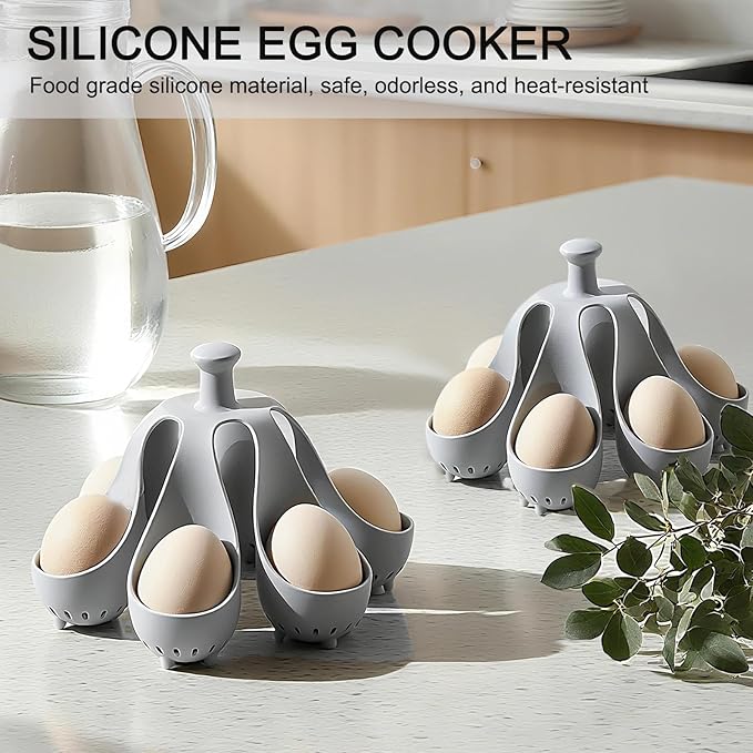 Silicone Egg Boiler Rack, Holds 6 Eggs, Egg Poacher Brackets, Egg Cooker for Home Breakfast Soft or Hard Boiled Eggs Making