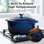 Zulay Kitchen 5 Quart Enameled Cast Iron Dutch Oven with Lid,Silicone Trivet & Heat Pad – Premium Durability & Oven Safe up to 500°F – Heavy Duty Cookware Perfect for Bread Baking, Stews, Braising & Roasting – Blue