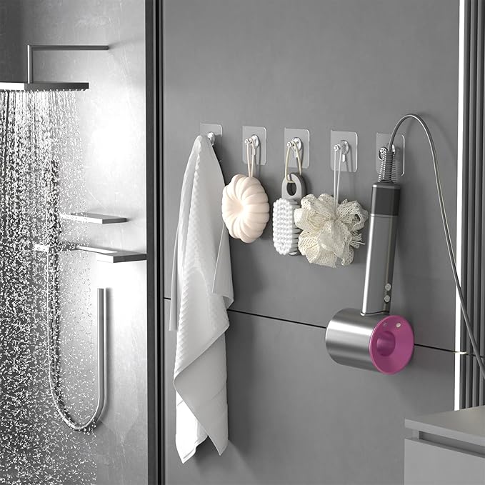 Shower Hooks for Inside Shower, 20 Packs Wall Hangers Without Nails,Adhesive Wall Hooks 13 lbs Load Max, Bathroom WallSticky for Hanging Towels