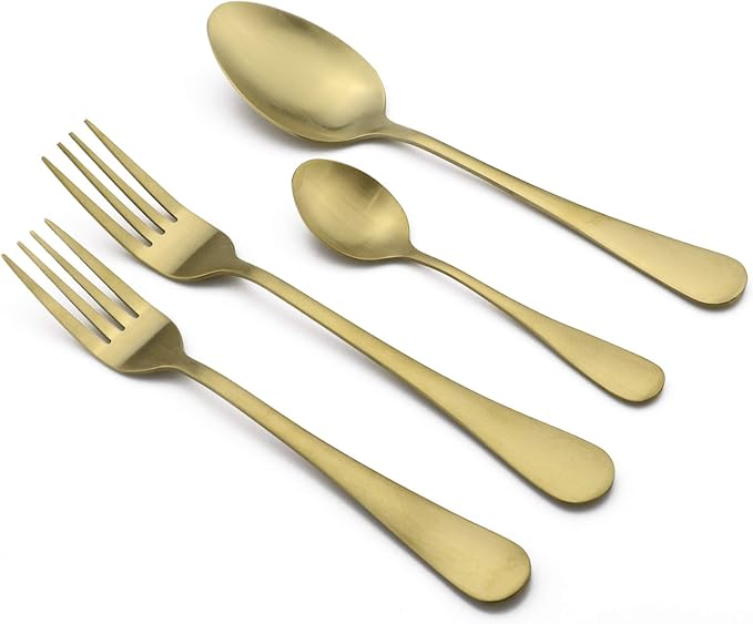 24-Piece Stainless Steel Flatware Set, Matte Gold Finish, Service for 4