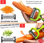 GANNK Potato Apple Vegetable Peelers for Kitchen, I and Y Peelers for Fruit Veggie Potatoes Carrot Cucumber, 3 in 1 Blade Spin Design With Julienne Function