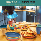 Wheat Straw Dinnerware Sets for 8, Osonm 32PCS Unbreakable Reusable Plastic Dinner Plates Dessert Plates Bowls Cups Set, Dishwasher Microwave Safe Dishes Set for Camping RV Kitchen Dorm (Multicolor)