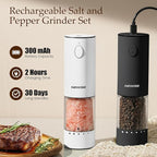 Electric Salt and Pepper Grinder Set, Rechargeable with LED Lights, Stainless Steel Automatic Pepper & Salt Mill, Adjustable Coarseness, Large Capacity, Black/White
