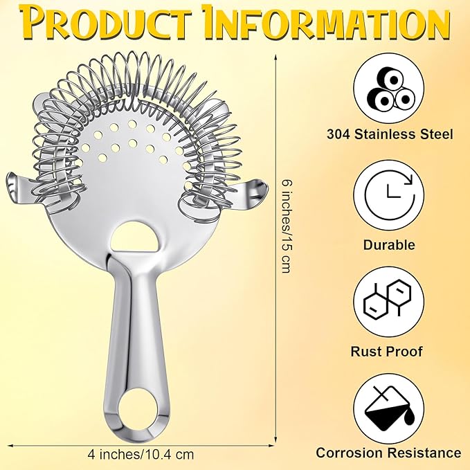 16 Pack Cocktail Strainer 4 Prong Stainless Steel Bar Bartender Strainer 6 Inches Silver Bar Drink Tool for Bartenders and Mixologists