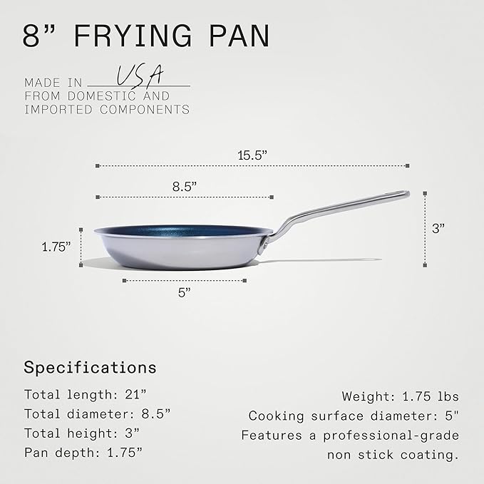 Made In Cookware - ProCoat 8" Non Stick Frying Pan (Harbour Blue) - 5 Ply Stainless Clad Nonstick - Professional Cookware - Induction Compatible