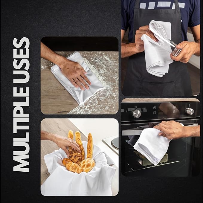 Premium Kitchen Towel (28”x20”, 6 Pack) 100% Cotton Dish Towels Cloths Large Hand Towels Tea Towels for Kitchen with Hanging Loop, Reusable Cleaning Cloths, Fast Dry Lint Free Linen | Pure White