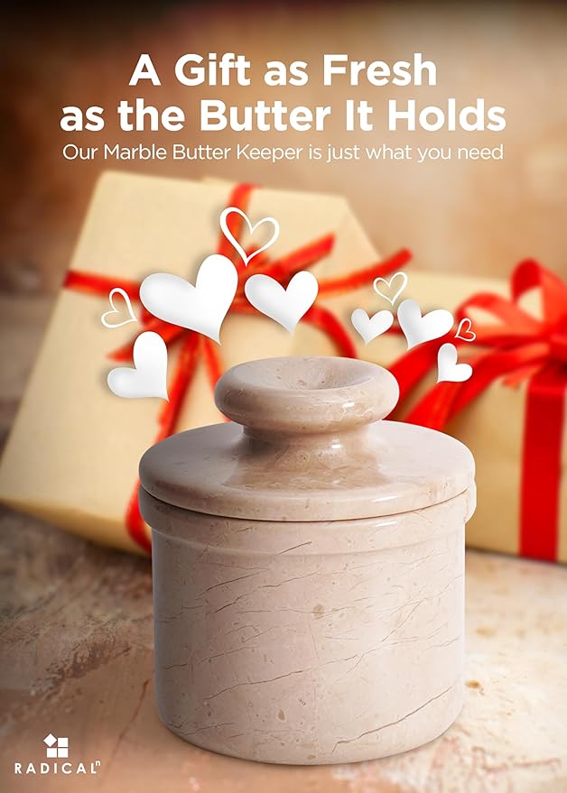 Radicaln Marble Butter Keeper 4.25" Inches Verona Handmade Butter Holder For Kitchen Counter Decor Butter Dish Butter Crock & French Butter Holder Ideal Butter Keeper For Spreable Butter