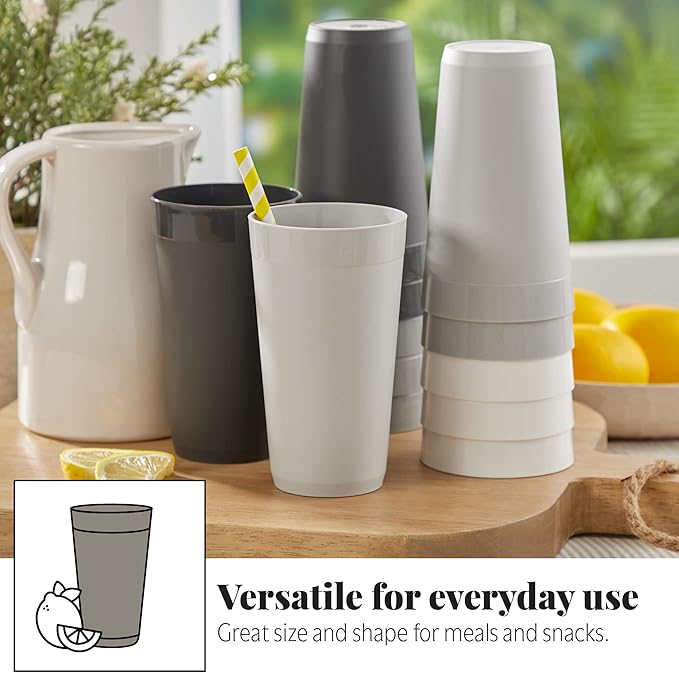 US Acrylic Newport 20 ounce Unbreakable Plastic Stackable Water Tumblers in Grey Stone | Set of 12 Drinking Cups | Reusable, BPA-free, Made in the USA, Top-rack Dishwasher and Microwave Safe