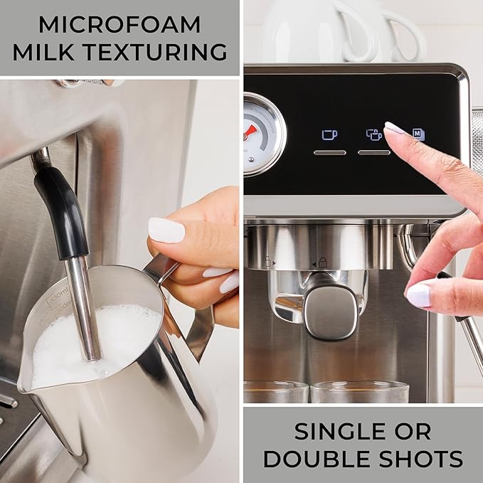 Kenmore Elite Espresso Machine – Automatic Coffee Maker with Auto Tamper, Auto Cleaning, Milk Steamer & Frother, Bean Grinder, Make Professional Barista Style Cappuccino, Café Latte