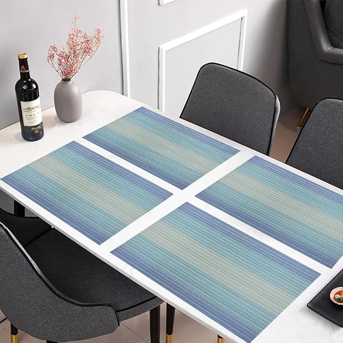 PIGCHCY Placemats Set of 12 Washable Durable Place Mats Vinyl Heat Resistant Non-Slip Table Mats Indoor Outdoor (Coastal Blue)