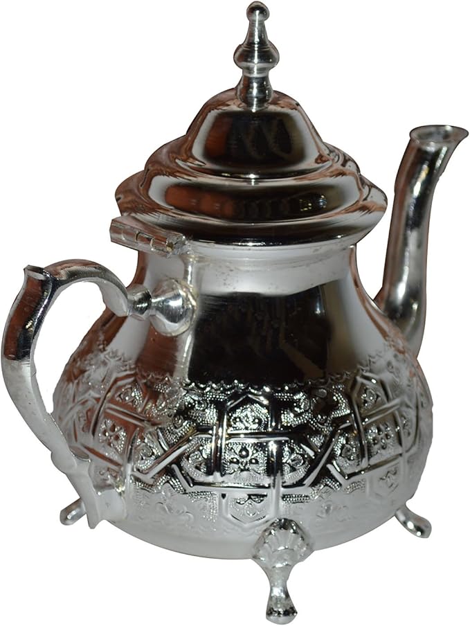 Handmade Moroccan Serving Tea Kettle Pot Hand carved Stovetop Safe Large Serve 6 to 8 Small Tea Glasses