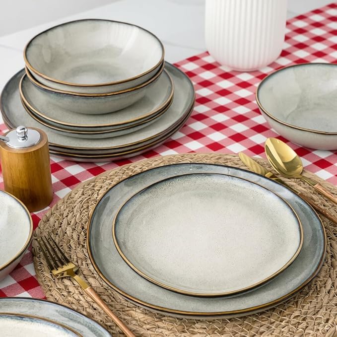 AmorArc Ceramic Dinnerware Sets,Handmade Reactive Glaze Stoneware Plates and Bowls Set,Highly Scratch Resistant | Dishwasher & Microwave Safe Dishes Set,Service for 8 (24pc)