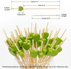 Minisland Green Love Heart Cocktail Picks, 4.7 Inch Long Bamboo Fancy Toothpicks for Appetizers, Decorative Spring Summer Wedding Party Food Drinks Garnish Fruit Kabob Skewer Sticks 100 Counts -MSL442