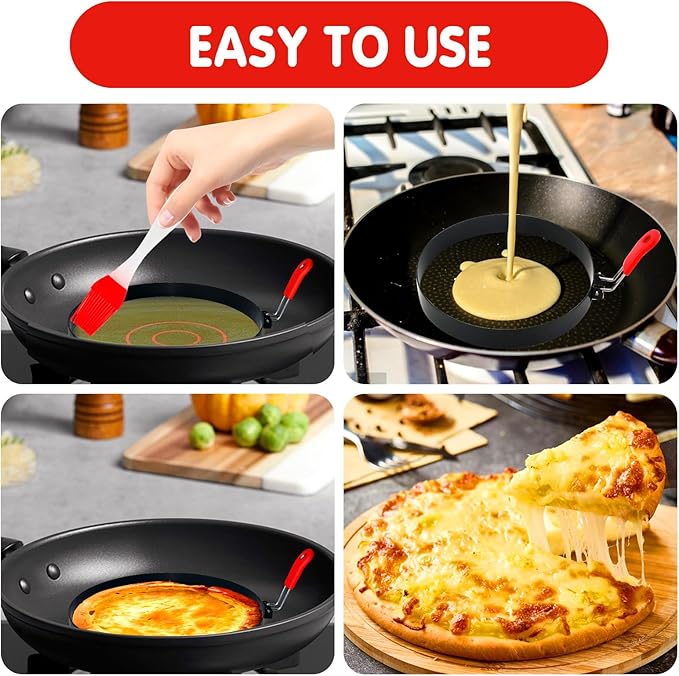 Egg Rings 2 Pack 6" Pancake Mold Nonstick Round Pancake Egg Mold with Silicone Handle Stainless Steel Frying Eggs Ring for Griddle Sandwich Eggs Muffin Pancakes Breakfast (red 2pcs 8inch)