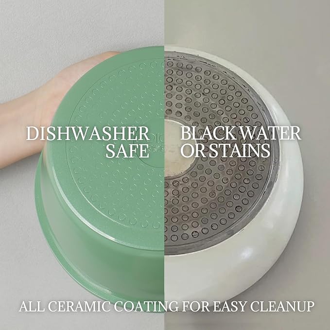 Ceramic Cookware Set Non Stick 8Pcs Pots and Pans Set Detachable Handle Induction Kitchen Cooking Set with Frying Pans Oven Dishwasher Safe, PFAS/PFOA Free, Forest Green