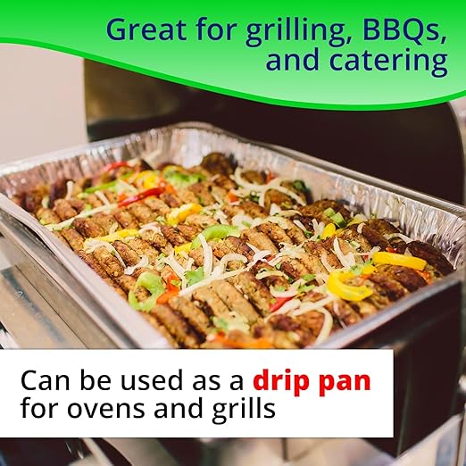 IDL Packaging Half-Size Aluminum Steam Table Pans with Lids - Shallow, 13" x 11" x 1.5" (pack of 25) - Disposable Foil Pan for Grilling, Roasting, BBQ, Cooking, Baking, Freezing