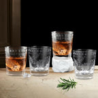 Joeyan Hand Blown Etched Drinking Glasses,Clear Water Glass Cups with Floral Pattern,Aesthetic Tumblers Glassware Set for Beverages Juice Cocktail Whiskey,9 oz,Set of 4,Dishwasher Safe