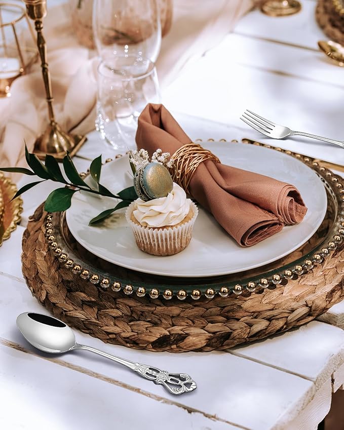 EUIRIO 30 Pieces Royal Silverware Set for 6, Gorgeous Retro Flatware Set, Premium Stainless Steel Vintage Cutlery Set Utensils with Forks Spoons and Knives, Dishwasher Safe