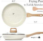 ESLITE LIFE Nonstick Ceramic Frying Pan Skillet with Lid, Non-Toxic Egg Omelette Kitchen Cooking Pans Compatible with All Stovetops (Gas, Electric & Induction), PTFE & PFOA Free (White, 8" w/Lid)