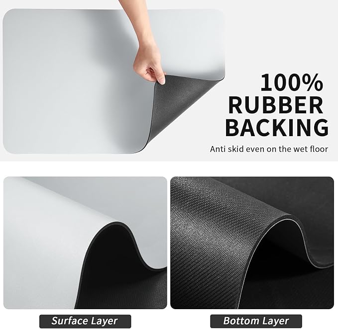 Dish Drying Mat for Kitchen Counter, Heat Resistant Drainer Mats with Non-slip Rubber Backed, Hide Stain Kitchen Super Absorbent Draining Mat, Easy to Clean Dish Rack Pad, Light Grey 16"x18"