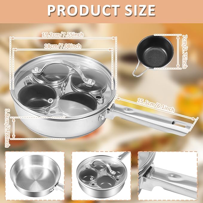 Modern Innovations Egg Poacher Pan for Poached Eggs, Nonstick Cups Poached Maker Pan, Stainless Steel Easy Cooker, Poaching Eggs Benedict Maker