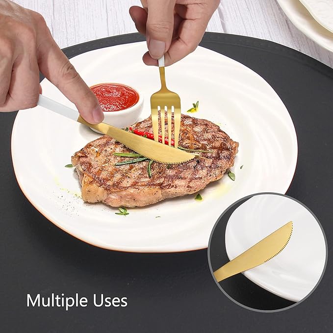 Matte White Gold Silverware Set, 20-Piece Stainless Steel Flatware Set, Satin Finish tableware Cutlery Set, Service for 4, Home and Restaurant, Dishwasher Safe