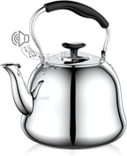 2L Whistling Stovetop Tea Kettle - Food Grade Stainless Steel Teapot with Fast Boil, Wide Mouth, Folding Handle, Ideal for Stove Top – Perfect for Tea, Coffee & Hot Water, Mirror Finished