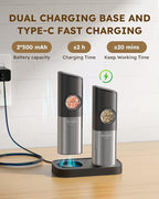 Sangcon Gravity Electric Salt and Pepper Grinder Set [Upgraded Larger Capacity] USB Rechargeable With Dual Charging Base - Automatic One Hand Operation - Adjustable Coarseness & LED Light Refillable