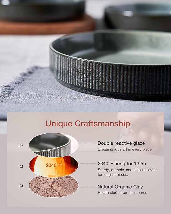 famiware Star 7.5" Pasta Bowls Set, Salad Bowl Set of 4, Double Reactive Glaze, Stackable, Ideal for Your Friend for Housewarming, Festivals, Deep Forest