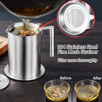 Sumerflos 1.8 L/1.9 Quart Stainless Steel Grease Strainer and Container - Large Oil Storage Pot Grease Keeper with Dust-Proof Lid & Easy Grip Handle - for Bacon, Kitchen Cooking or Frying Oil