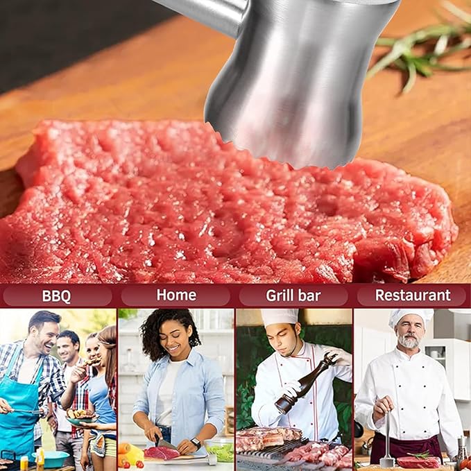 304 Stainless Steel Meat Tenderizer Mallet, 9.6'' Dual Side Heavy Duty Meat Mallet, Easily Softens Steak, Chicken, Pork and Beef, Kitchen Meat Hammer Tenderizer, Dishwasher Safe