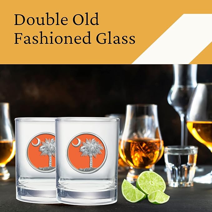 Heritage Pewter Palmetto Double Old Fashion | Double Rocks Glass 14 OZ for Liquor | Expertly Crafted Pewter Glass