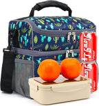 FlowFly Double Layer Cooler Insulated Lunch Bag Adult Lunch Box Large Tote Bag for Men, Women, With Adjustable Strap,Front Pocket and Dual Large Mesh Side Pockets