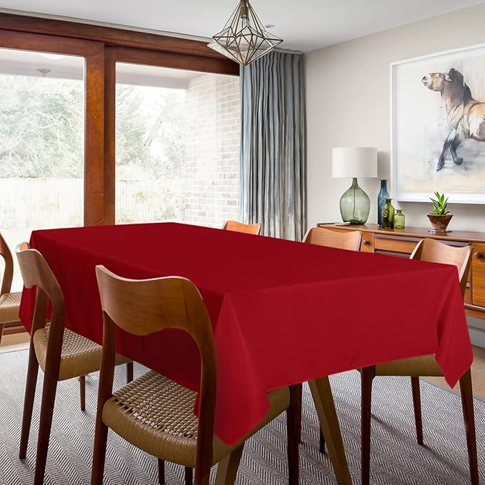 sancua 2 Pack Red Tablecloth 54 x 78 Inch, Rectangle 4 Feet Table Cloth - Stain and Wrinkle Resistant Washable Polyester Table Cover for Dining Tables, Buffet Parties and Camping
