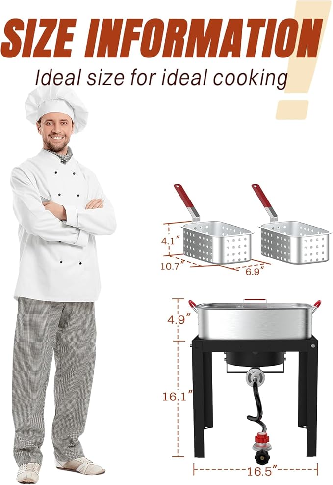 Outdoor Deep Fryer 18QT | Fish Fryer Pot with 2 * 9QT Baskets | Heat-Resistant Silicone Handles | Lid & Fryer Tong & Thermometer | For Frying Fish, French Fries, Chicken Wings | 58,000BTUs | Aluminum