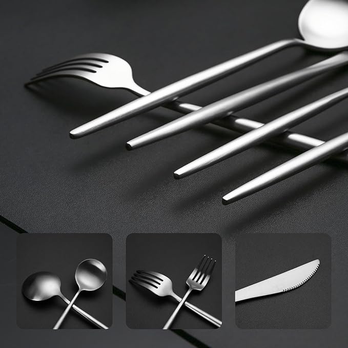 40 Pieces Silverware Set, Stainless Steel Flatware Set for 8, Satin Finish Spoons and Forks Silverware Set, Silver Cutlery Utensils Set, Dishwasher Safe