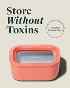 Caraway Mini Rectangle Food Storage Container - 2.6 Cup Glass Storage Container for Food - Non-Toxic Ceramic-Coated Glass - Air Release Technology - Compact & Stackable Design - Perracotta