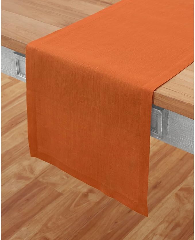 Solino Home Linen Pumpkin Table Runner 108 Inches Long - 100% Pure Linen 14 x 108 Inch Table Runner for Dining, Fall, Autumn, Halloween - Fete