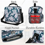 FlowFly Double Layer Cooler Insulated Lunch Bag Adult Lunch Box Large Tote Bag for Men, Women, With Adjustable Strap,Front Pocket and Dual Large Mesh Side Pockets