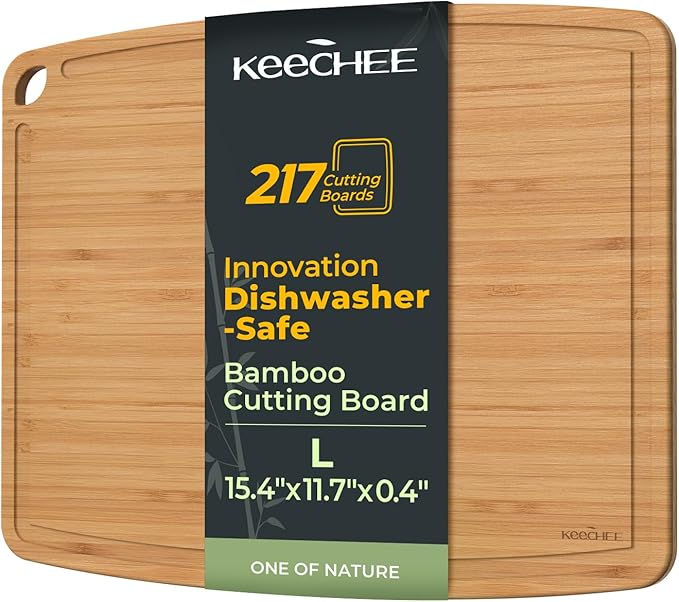 Dishwasher Safe Bamboo Cutting Boards 15.4x11.7in Heat-Resistant Chopping & Charcuterie Board with Juice Groove, Durable Lightweight Kitchen Essentials for Meat, Vegetables, Easy Clean