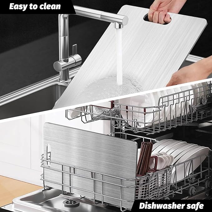 New Upgraded Titanium Cutting Board, Stainless Steel Cutting Boards For Kitche, Dishwasher Safe Double-sided Chopping Board with Peeler and Anti-slip Mat(18"L x 12"W)